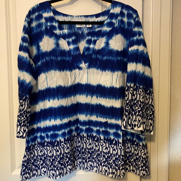 Cato Tops - CATO blue/white tie dyed boho tunic